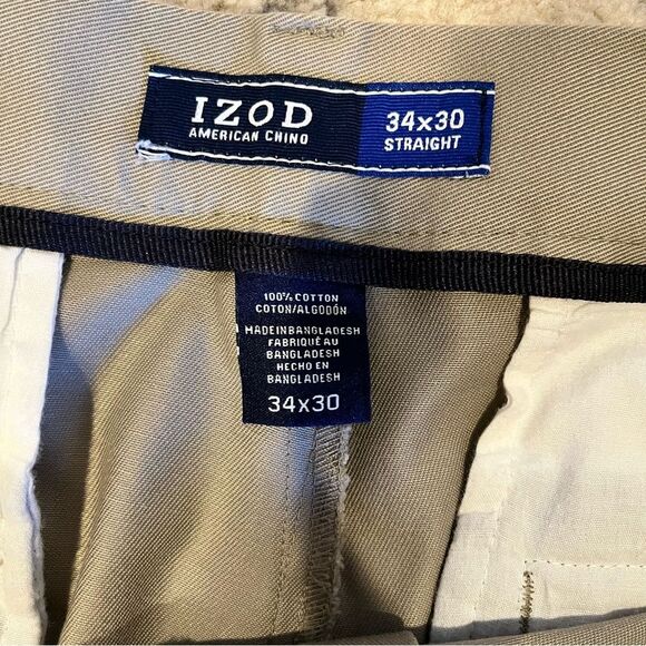 Izod Straight Leg Flat Front Chino Khaki Pants Size 34W 30L - Picture 6 of 7
